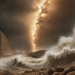 Answering the Pharaoh's defiance, divine wrath takes form of a furious cyclone. It sweeps across ancient Egypt, tormenting the Pharaoh and his followers, a powerful testament to the consequences of arrogance.