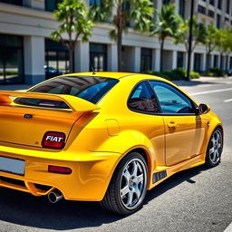 A stunning 1995 Fiat Coupe featuring a sleek body kit and an eye-catching spoiler, all in a vibrant yellow color