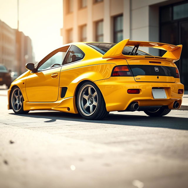 A stunning 1995 Fiat Coupe featuring a sleek body kit and an eye-catching spoiler, all in a vibrant yellow color