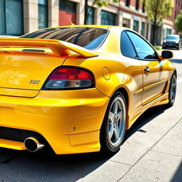 A stunning 1995 Fiat Coupe featuring a sleek body kit and an eye-catching spoiler, all in a vibrant yellow color