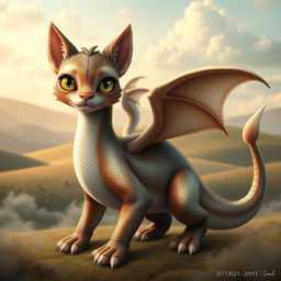 A realistic-looking dragon that incorporates features of a housecat