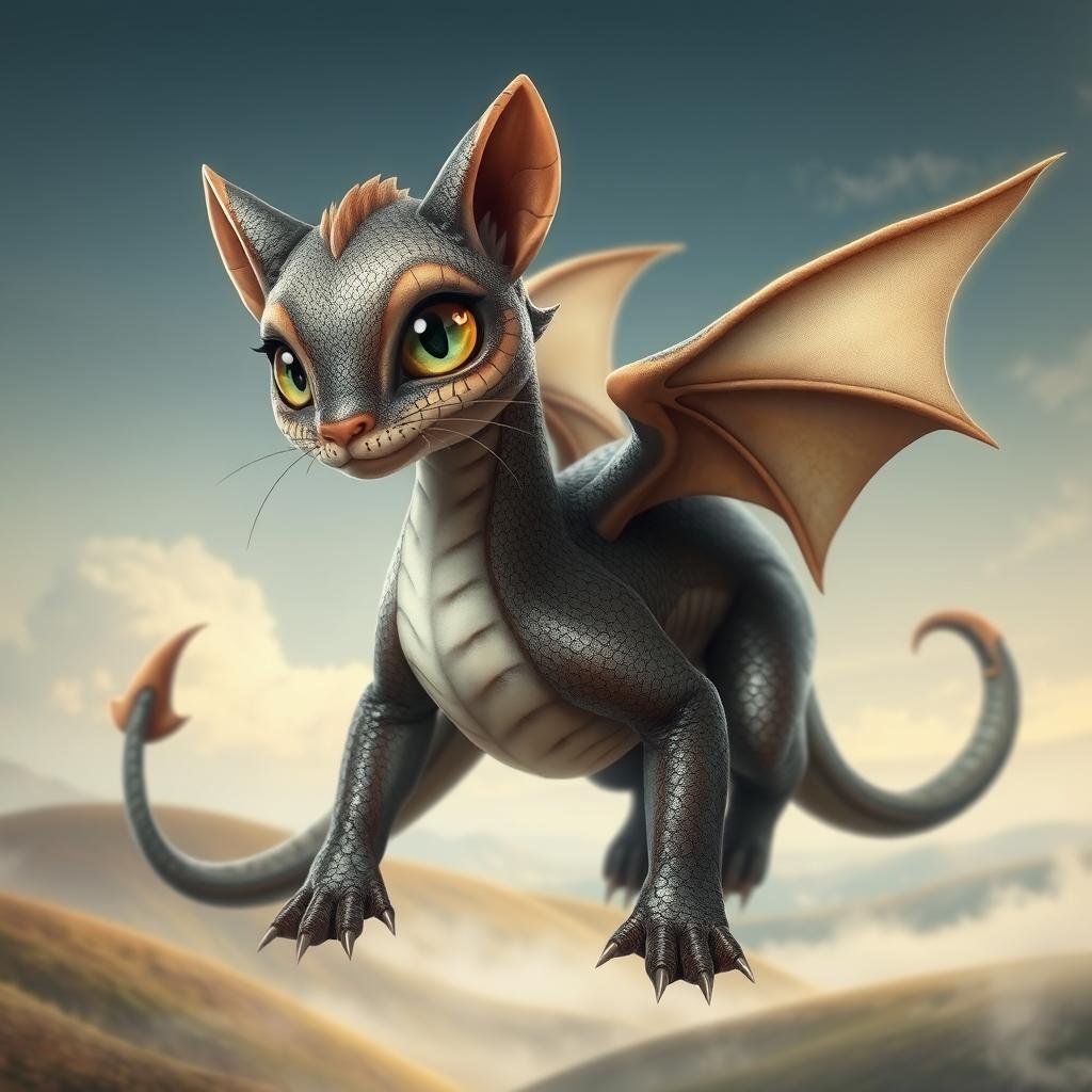 A realistic-looking dragon that incorporates features of a housecat