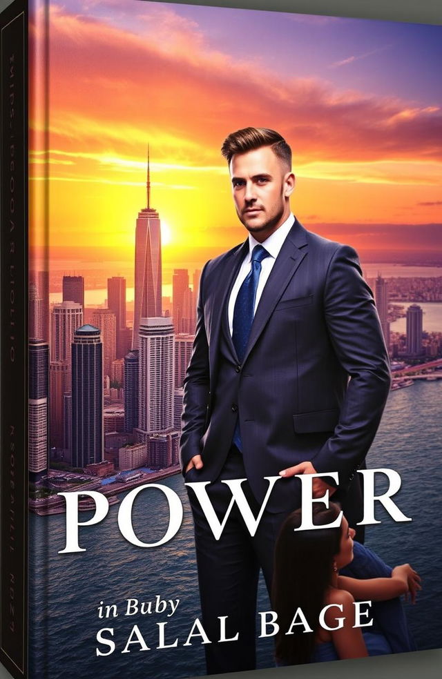 A captivating book cover featuring a bustling cityscape on the shore of the sea, showcasing tall skyscrapers and vibrant architecture