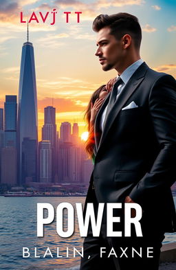 A captivating book cover featuring a bustling cityscape on the shore of the sea, showcasing tall skyscrapers and vibrant architecture