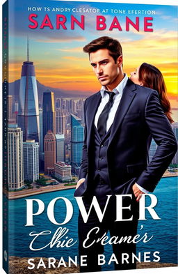 A captivating book cover featuring a bustling cityscape on the shore of the sea, showcasing tall skyscrapers and vibrant architecture