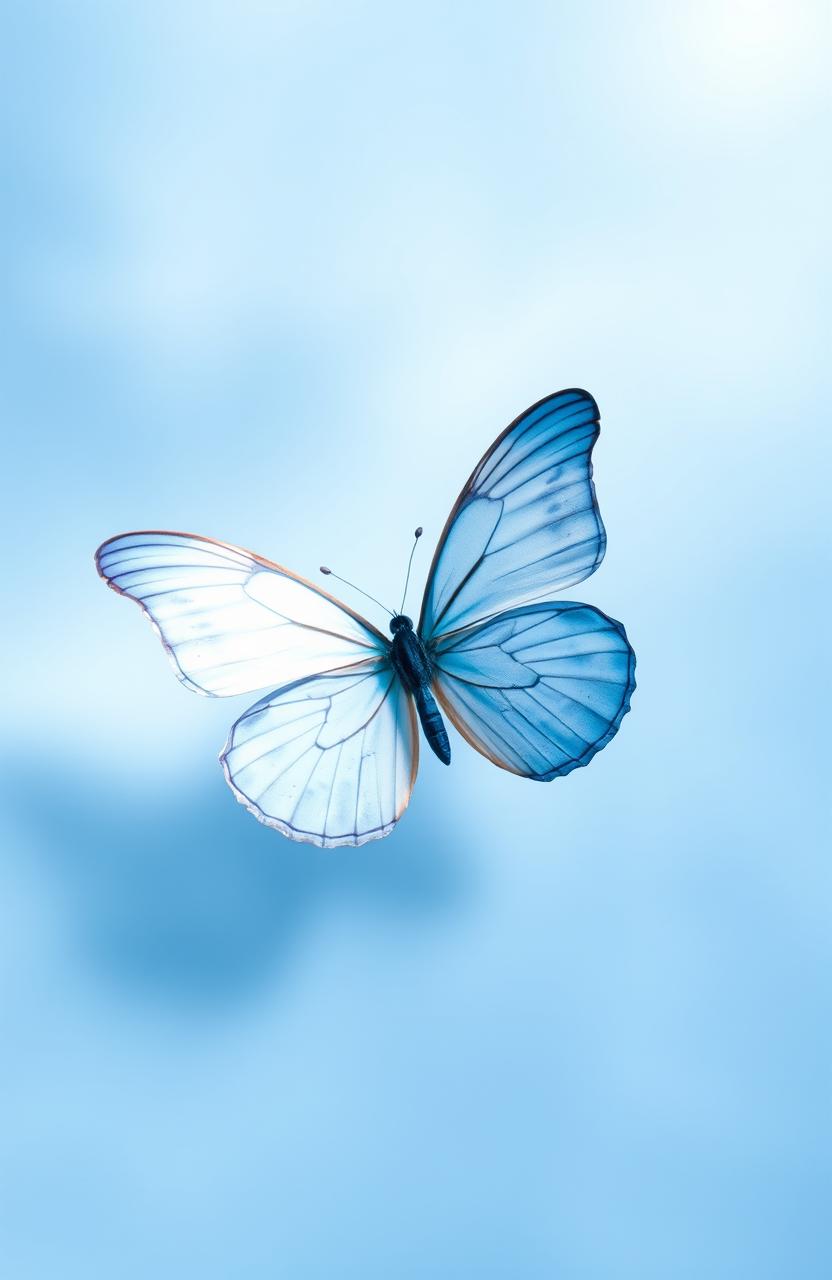 A stunning blue pastel background featuring a single blue butterfly elegantly positioned at the center