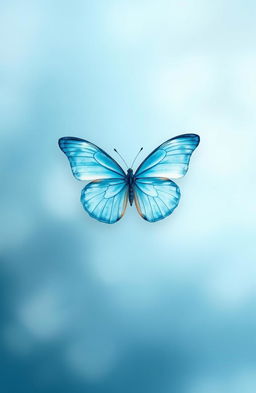 A stunning blue pastel background featuring a single blue butterfly elegantly positioned at the center