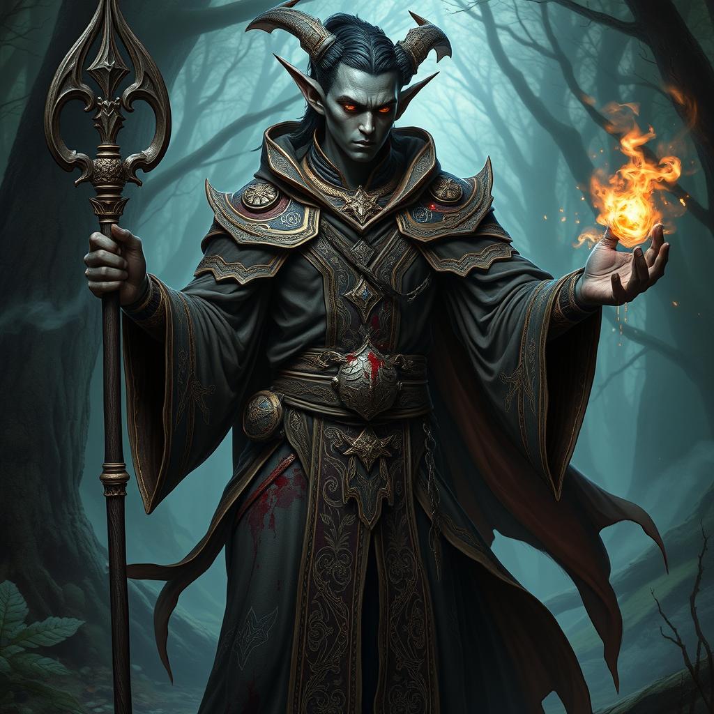 A captivating full-body representation of a mage elf with beautiful black skin, showcasing a powerful and mystical presence