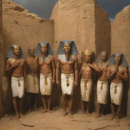 The sudden, divine intervention ceases, leaving behind a calm that washes over storm-ravaged ancient Egypt. Pharaoh's followers emerge from their hiding places, relief and joy painting their faces after the fear-inducing experience.