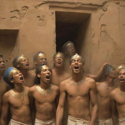 The sudden, divine intervention ceases, leaving behind a calm that washes over storm-ravaged ancient Egypt. Pharaoh's followers emerge from their hiding places, relief and joy painting their faces after the fear-inducing experience.