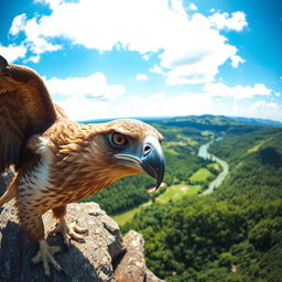 A captivating scene featuring a curious animal looking down from a high vantage point