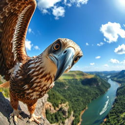 A captivating scene featuring a curious animal looking down from a high vantage point