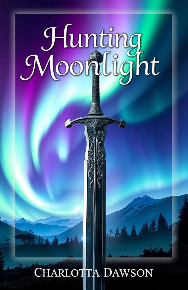 A captivating book cover for a fantasy novel titled 'Hunting Moonlight' by Charlotta Dawson