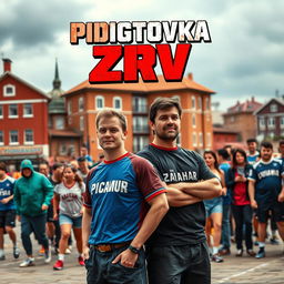 An eye-catching movie poster for 'PIDGOTOVKA ZRV', depicting a nostalgic Soviet town scene bustling with activity