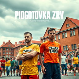 An eye-catching movie poster for 'PIDGOTOVKA ZRV', depicting a nostalgic Soviet town scene bustling with activity