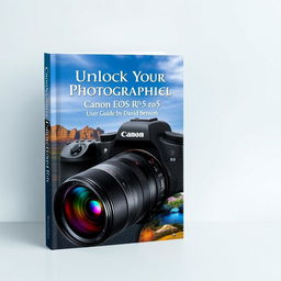 A beautifully designed cover for a photography user guide titled 'Unlock Your Photography Potential: Canon EOS R5 User Guide' by David Benson