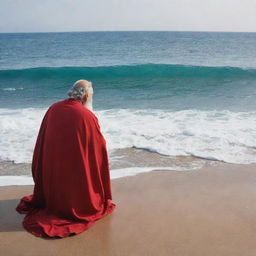 Standing at the edge of the broad, undulating expanse of the Red Sea, Prophet Moses, his staff at his side, kneels in earnest prayer to Allah, his words resonating with unwavering faith and humility.