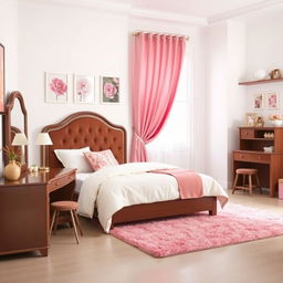 A cozy bedroom featuring a single bed with a brown headboard, elegantly designed