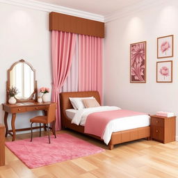 A cozy bedroom featuring a single bed with a brown headboard, elegantly designed