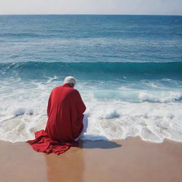 Standing at the edge of the broad, undulating expanse of the Red Sea, Prophet Moses, his staff at his side, kneels in earnest prayer to Allah, his words resonating with unwavering faith and humility.