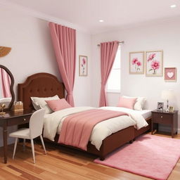 A cozy bedroom featuring a single bed with a brown headboard, elegantly designed