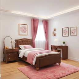 A cozy bedroom featuring a single bed with a brown headboard, elegantly designed