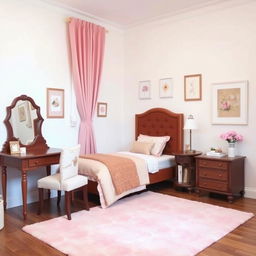 A cozy bedroom featuring a single bed with a brown headboard, elegantly designed