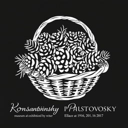 A black and white contour-shaped graphic poster for an exhibition at the museum dedicated to the writer Konstantin Paustovsky