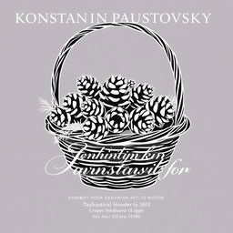A black and white contour-shaped graphic poster for an exhibition at the museum dedicated to the writer Konstantin Paustovsky
