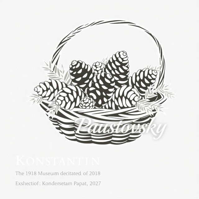 A black and white contour-shaped graphic poster for an exhibition at the museum dedicated to the writer Konstantin Paustovsky