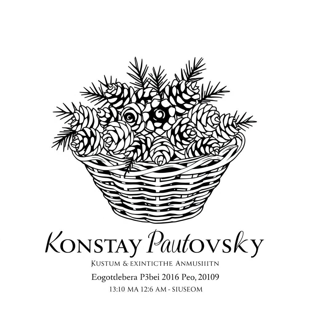 A black and white contour-shaped graphic poster for an exhibition at the museum dedicated to the writer Konstantin Paustovsky