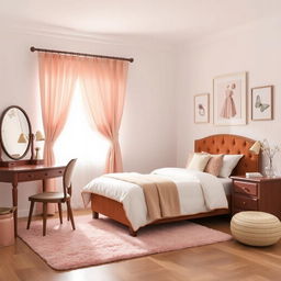 A cozy bedroom featuring a single bed with a brown headboard, elegantly designed for comfort
