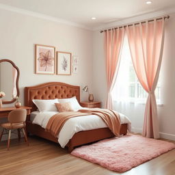 A cozy bedroom featuring a single bed with a brown headboard, elegantly designed for comfort
