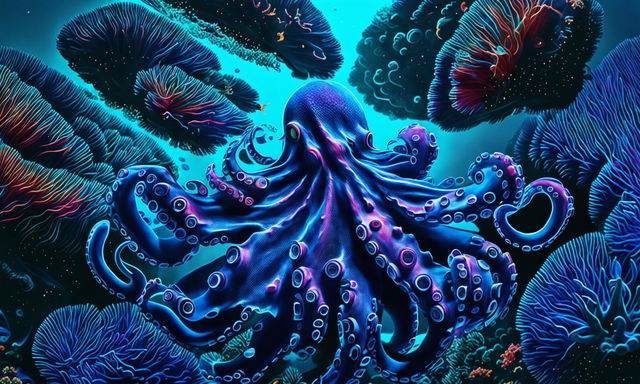 Intense HD wallpaper featuring a vibrant octopus in a dynamic underwater scene.