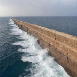 A moment of divine intervention: the previously tranquil waters of the Red Sea cleave apart with a thunderous roar, high walls of water held at bay, revealing a miraculously dry pathway in the midst of the sea.