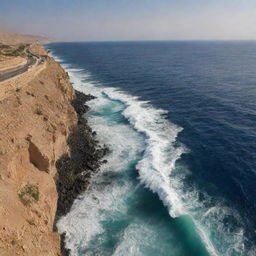 A moment of divine intervention: the previously tranquil waters of the Red Sea cleave apart with a thunderous roar, high walls of water held at bay, revealing a miraculously dry pathway in the midst of the sea.