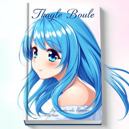 A stunning book cover design featuring a blue-haired anime girl, beautifully illustrated in vibrant digital art