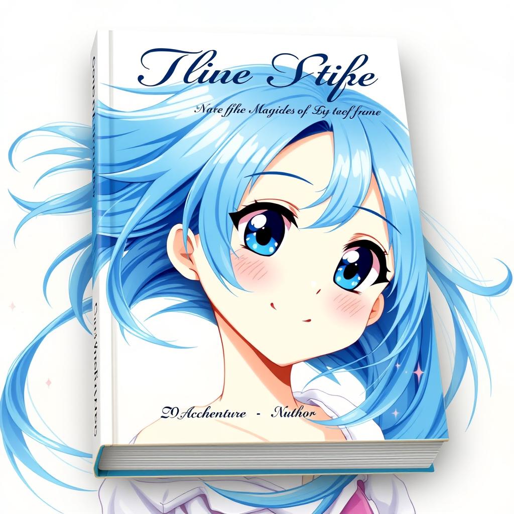 A stunning book cover design featuring a blue-haired anime girl, beautifully illustrated in vibrant digital art