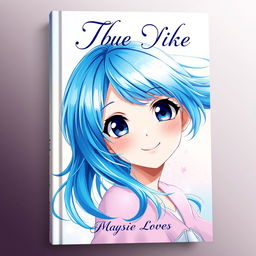 A stunning book cover design featuring a blue-haired anime girl, beautifully illustrated in vibrant digital art