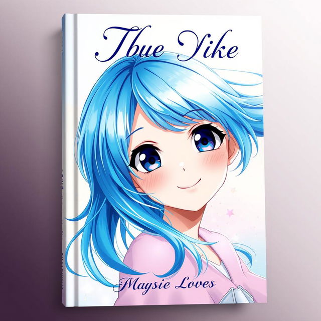 A stunning book cover design featuring a blue-haired anime girl, beautifully illustrated in vibrant digital art