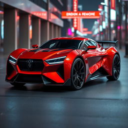 A futuristic 2025 Demon Car, showcasing an aggressive and streamlined design with sharp edges and a bold stance