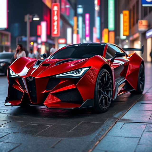 A futuristic 2025 Demon Car, showcasing an aggressive and streamlined design with sharp edges and a bold stance