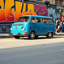 A classic square-shaped VW Parati, representing the nostalgic vibe of vintage cars, enhanced with distinctive features inspired by the Manzotti style