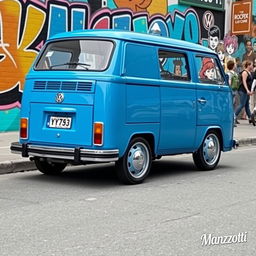 A classic square-shaped VW Parati, representing the nostalgic vibe of vintage cars, enhanced with distinctive features inspired by the Manzotti style