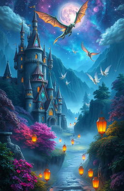 A mystical and enchanting kingdom, known as the Kingdom of Unique Magic, filled with vibrant colors and magical creatures