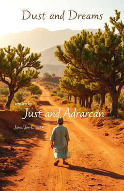 A Moroccan rural boy wearing a traditional djallaba, thoughtfully leaving his rustic home to explore the expansive landscape