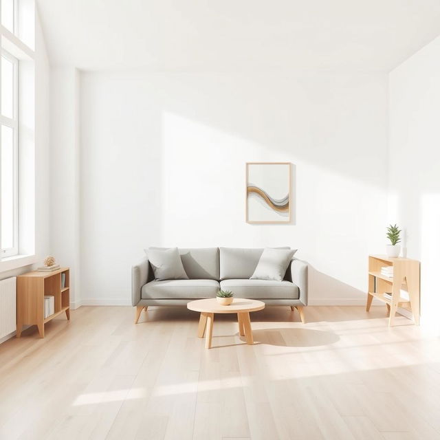 A minimalistic room featuring a clean and bright aesthetic