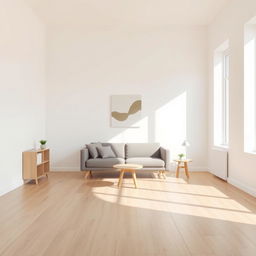 A minimalistic room featuring a clean and bright aesthetic