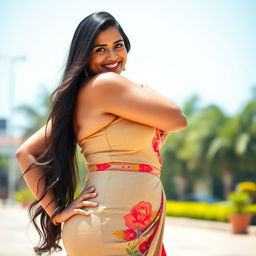 A thick Indian woman with an hourglass figure, showcasing her confident and beautiful appearance