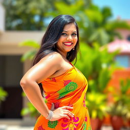 A thick Indian woman with an hourglass figure, showcasing her confident and beautiful appearance